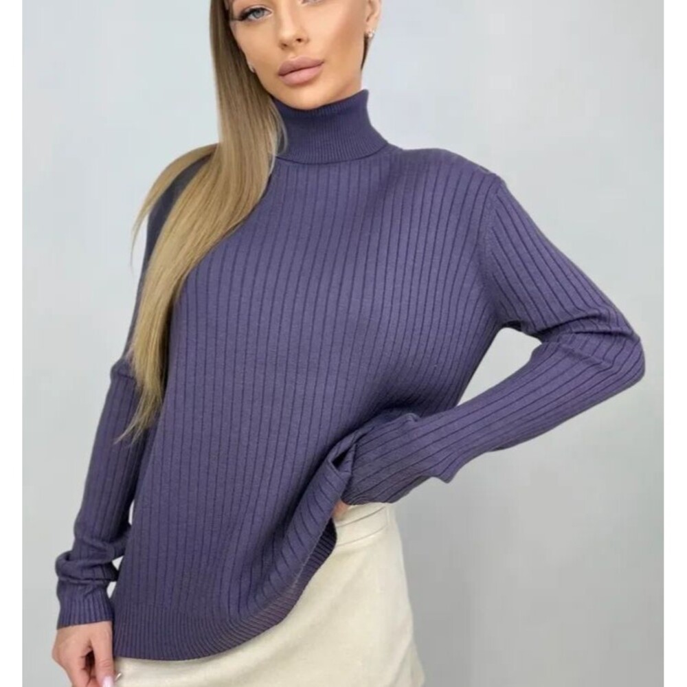 Womens L Purple Cashmere Blend Ribbed Turtleneck Sweater Long Sleeve Pullover